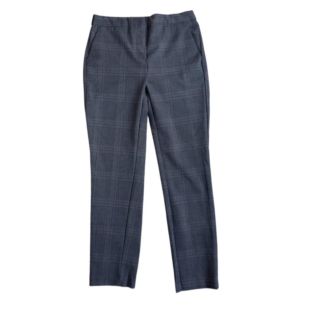 Zara Basic Gray Plaid Tapered Trousers - Slim Fit Workwear Pants, Size S